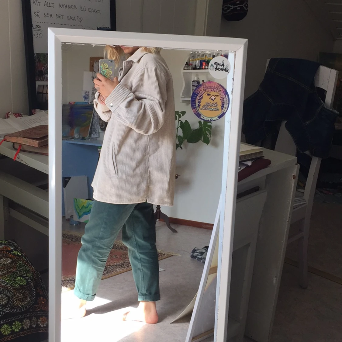 Gräddvit-beige manchesterjacka - 91