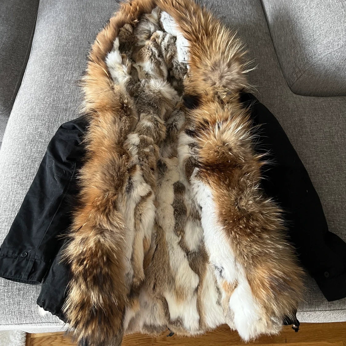 Jacka päls parkas svart äkta