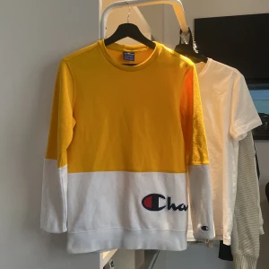 Champion tröja - Jag köpte den här tröjan för ca ett år sedan men har inte använt så mycket . Den är i storlek 162/167cm men funkar som small.  Den är köpt på Boozt för ca 600kr. Det finns två små fläckar på backsidan men de  syns inte så mycket när man har på sig tröjan.
