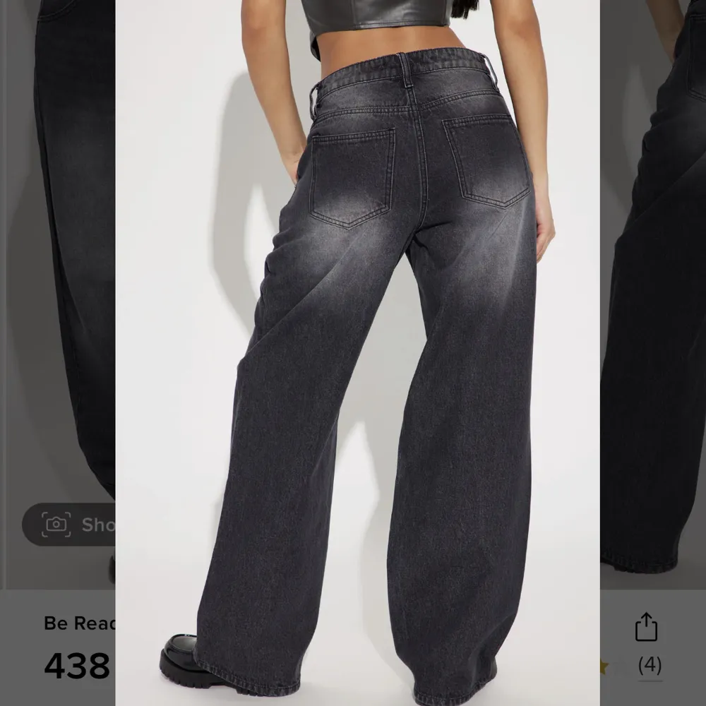NYKÖPTA gråa oversized byxor, med lappar. Passar en stor 38:a. Strl 9uk. Var tyvärr lite för stora som vanligtvis har 36:a och är 158. Från fashion nova! . Jeans & Byxor.
