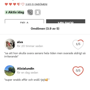 Omdömen! Min profil  - Jag går då i skolan, jobbar och pluggar på min fritid och ibland hinner jag inte svara direkt eller på allt men att sätta omdömen utifrån det förstör för andra som vill köpa saker från mig. Sluta tack! 