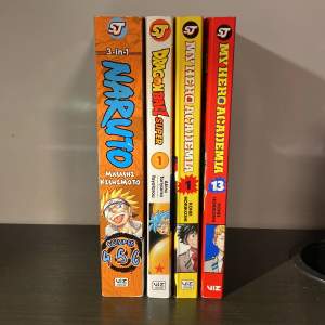 Säljer Naruto volym 4-5-6, My Hero Academia vol 1 och 13, och Dragon Ball Super vol 1. Kan köpas individuellt för 75kr styck eller alla för 200kr. PS; Alla är på engelska.