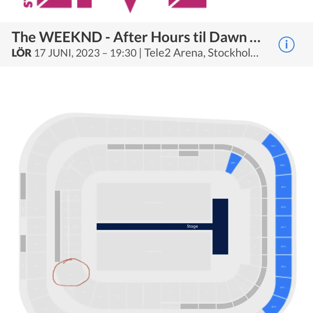 Säljer tre st biljetter till the weeknd (sittplatser) till konserten den 17/6. Biljetterna överförs via AXS-appen. Kan också tänka mig att byta till tre ståplatser. 1100kr/biljett.. Övrigt.