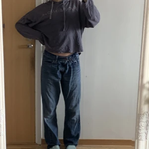 Hoodie - Croppad oversized grå/lila Friends hoodie i storlek M