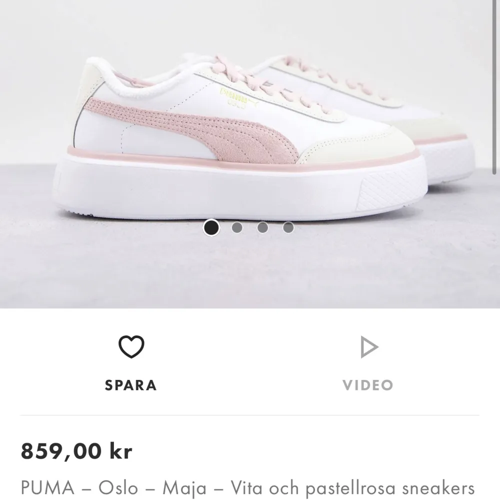 PUMA Oslo sneakers i vit och pastellrosa 💕 strl.38.  Kommer dessvärre inte till användning, mycket fint skick.  Kan mötas upp eller skickas, köparen står för frakten 💌. Skor.