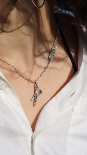 Ice spikes pendant in silver 925 - ice spikes pendant made of  925 silver with a red zirconia gemstone & oxidised finish  Handmade in Stockholm, Sweden