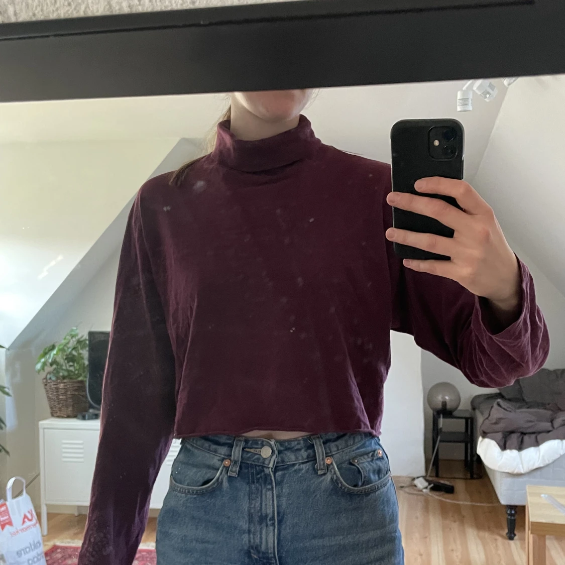 Mörklila croppad långärmad polo - 90