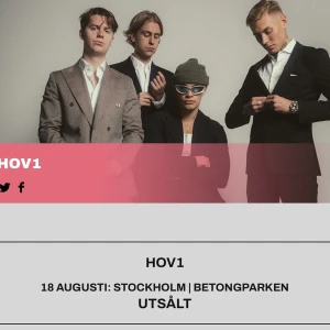 2st biljetter hov1 betongparken - Säljer två stycken VANLIGA biljetter till hov1 på betongparken den 18 Augusti. 850kr/styck