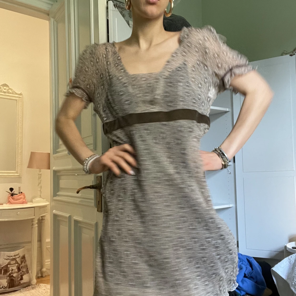 söt klänning blus brun leopard mönstrad