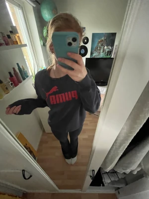 Puma sweatshirt  - Säljer denna puma sweatshirt, lite sliten och har ett hål på vänstra armen, bild 2! 