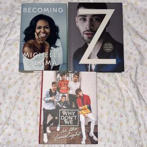 Inbundna. 120kr/st eller alla för 300kr. Vid köp av en skicka pm, vid köp av alla tryck ”köp nu” 💓 Becoming - Michelle Obama, Zayn Malik, In The Limelight - Why Don’t We