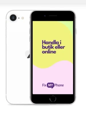 Vit iPhone med rundade kanter - Snygg vit iPhone med rundade kanter och klassisk Apple-logga på baksidan. Telefonen har en stor skärm med hemknapp och en enkel kamera på baksidan. Tillverkad i glas och metall för en stilren känsla.