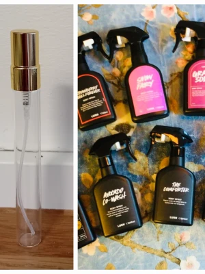 Lush reasplit🌸 - Splittar mina Lush bodyspray i 10 ml glasdekanter med spray ✨️Sätter etiketter på✨️Just nu 30 jr/dekant ✨️Dessa dofter finns🔅Yog nog🔅Let the good times roll🔅Strawberry feels forever🔅Snowfairy🔅Banoffee pie🔅Sex bomb🔅Sticky dates🔅Honey I washed the kids 🔅Avocado co-wash 🔅The comforter🔅Grape soda 