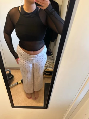 Svart mesh långärmad crop top - Säljer en svart, långärmad crop top i meshmaterial. Toppen är genomskinlig med rund halsringning och tight passform. Perfekt att styla över ett linne eller bh för en trendig look.