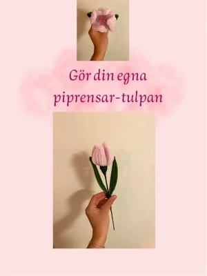 DIY-kit - Hej! Jag säljer egengjorda DIY-kit för piprensar-tulpaner. 🌷  I kitet får man en beskrivning för hur man gör tulpanen, piprensare, stjälk, pistiller och blomtejp. Det enda som inte ingår i paketet är limpistol.  Du väljer själv färg på tulpanen, bladen, pistillerna och blomtejpen. Sen sätter jag ihop kittet och skickar till dig😊  1 för 60  Vill man göra fler tulpaner så kan jag skicka med material för flera tulpaner, så använder man bara samma beskrivning. Då blir priset 30kr extra per tulpan😊