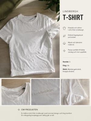 Vit t-shirt med logotyp från Lindbergh - Vit t-shirt från Lindbergh med minimalistiskt tryck på bröstet. Klassisk passform och rund halsringning. Tillverkad i mjukt och bekvämt material som passar perfekt till jeans eller shorts. Enkel och stilren design som funkar till det mesta.