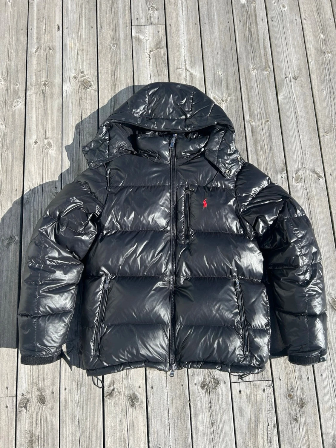  Polo Ralph Lauren dunjacka/pufferjacka – svart, glansig, huva - 1