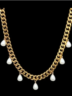 18K guldpläterat halsband med pärlor  - Stilfullt halsband. Kedjetjocklek-8,3mm .Nickelfri. Högkvalitativt rostfritt, 18K guldpläterat stål 316   #28