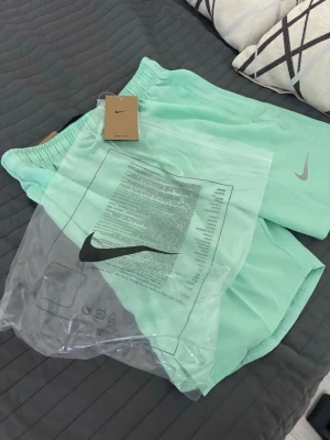 gröna shorts från Nike - Snygga mintgröna shorts från Nike med elastisk midja och diskret snörning. Shortsen har en enkel design med Nike-logga på ena benet och är tillverkade i ett lätt och svalt material, perfekta för varma dagar eller träning.
