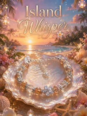 Island Whisper - Unikt armband med skimrande glaspärlor i bruna och silvertoner, dekorerat med detaljerade silverfärgade blommor och en liten blomcharm vid låset. Justerbar kedja för perfekt passform. Perfekt accessoar för dig som gillar en romantisk och drömmig stil.