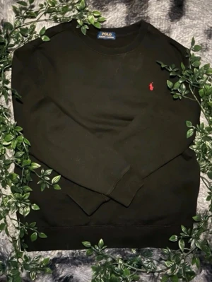 Svart sweatshirt från Polo Ralph Lauren - Klassisk svart sweatshirt från Polo Ralph Lauren med rund halsringning och den ikoniska röda logon broderad på bröstet. Tröjan har en avslappnad passform och ribbade muddar vid ärmslut och nederkant. Perfekt för en stilren och enkel look.