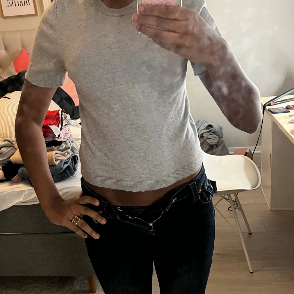 Grå croppad stickad topp - 1