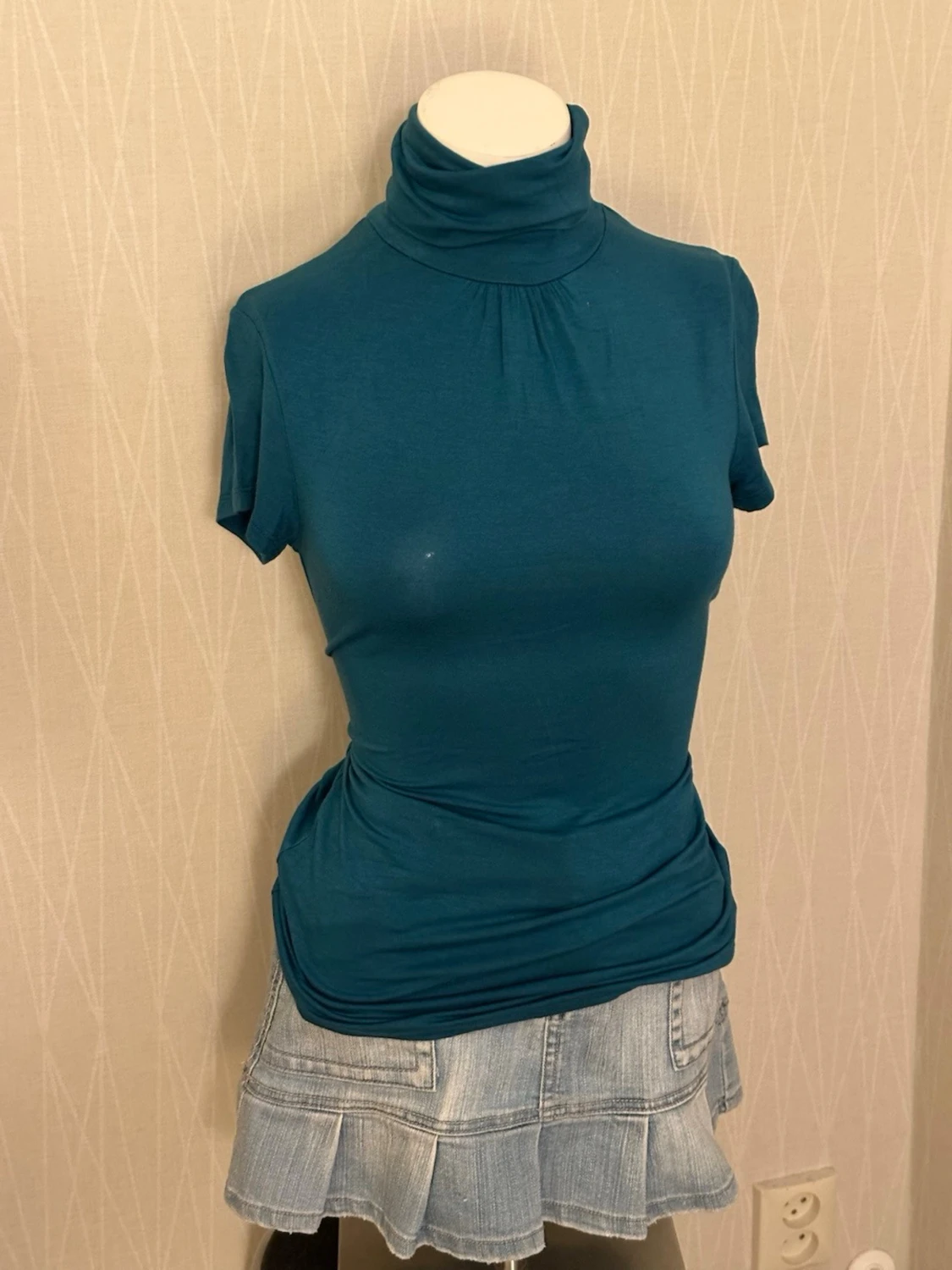 Mörk petrol polotopp i mjukt tyg - 1