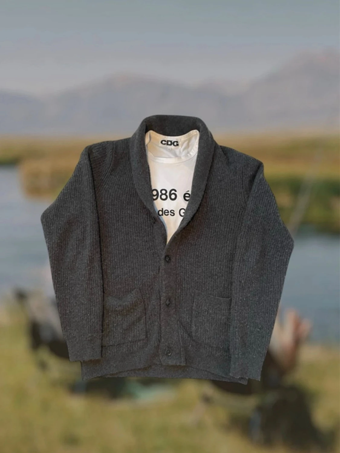 Mörkgrå stickad kofta dressman