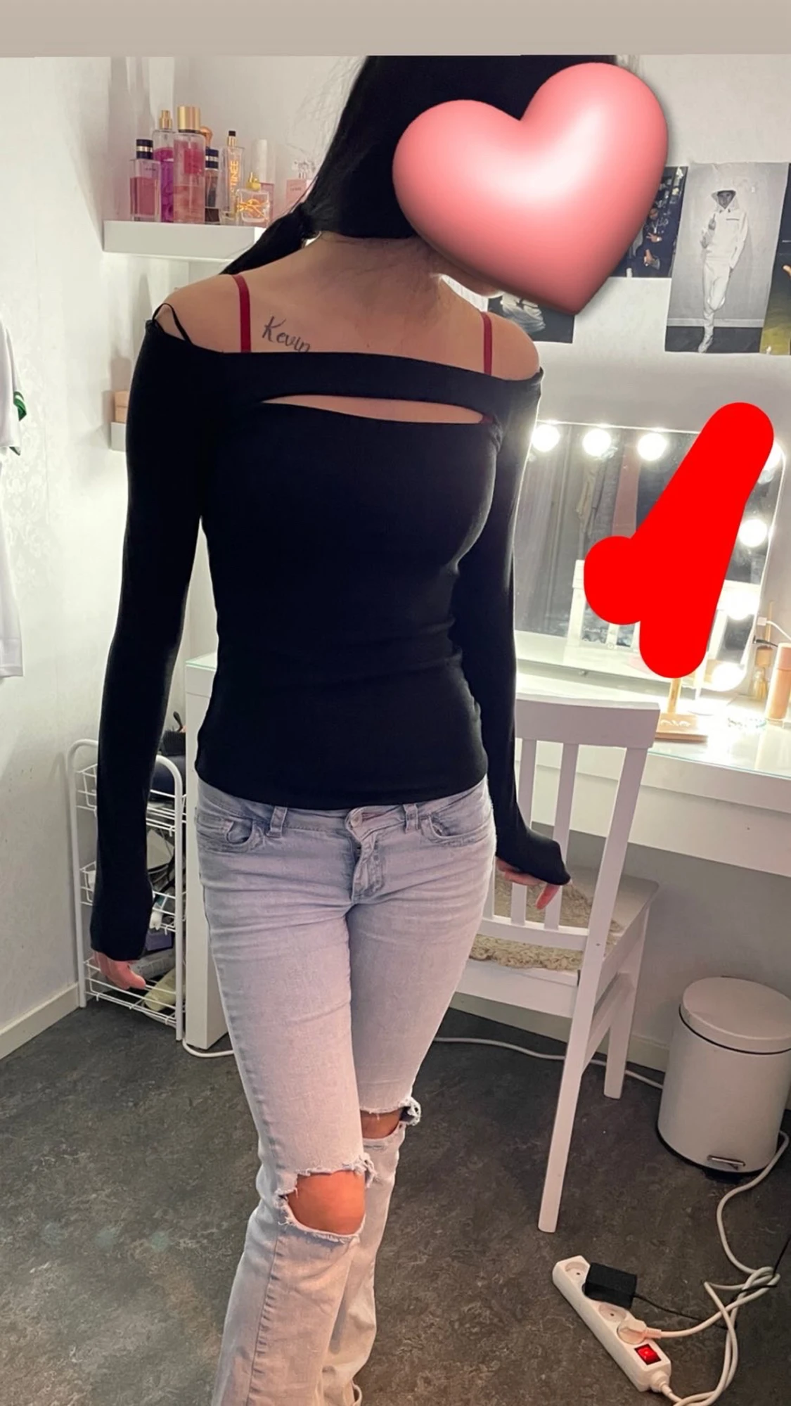 Svart offshoulder långärmad topp - 1