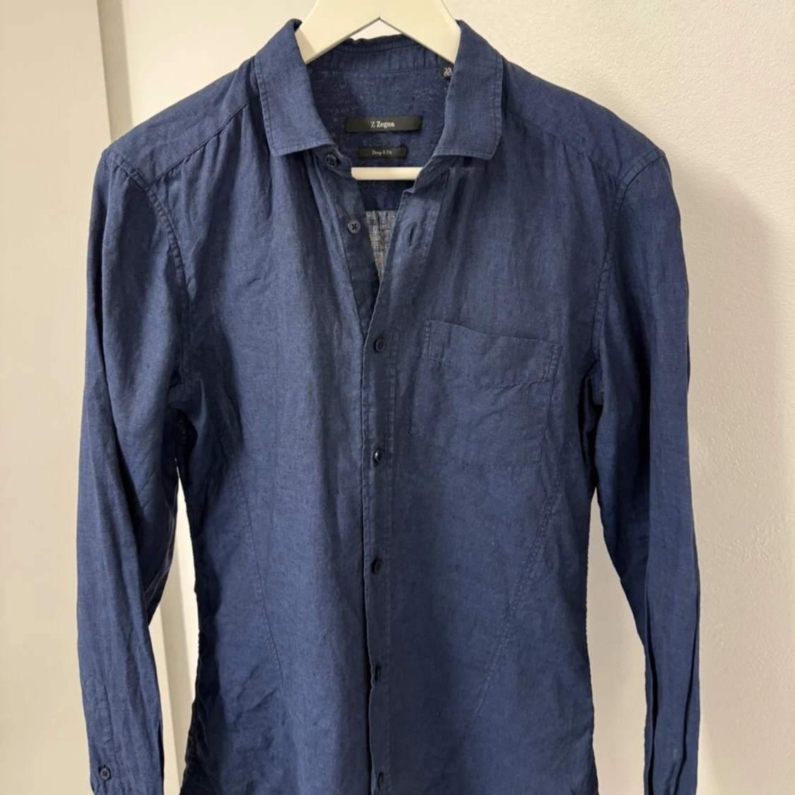 Blå linneskjorta Z Zegna Drop 8 Fit - 2