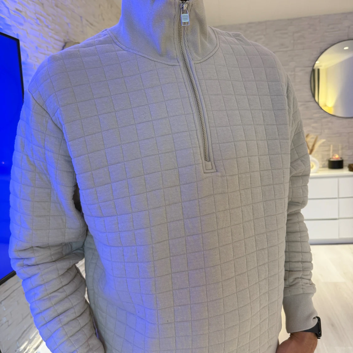 Beige quiltad half zip tröja - 1