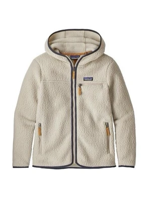 Patagonia fleece/teddyjacka - Mysig vit teddyjacka från Patagonia med huva och dragkedja framtill. Jackan har tre fickor med dragkedja och kontrastdetaljer i mörkblått och beige. Perfekt för kalla dagar och tillverkad i fluffigt teddy-material.