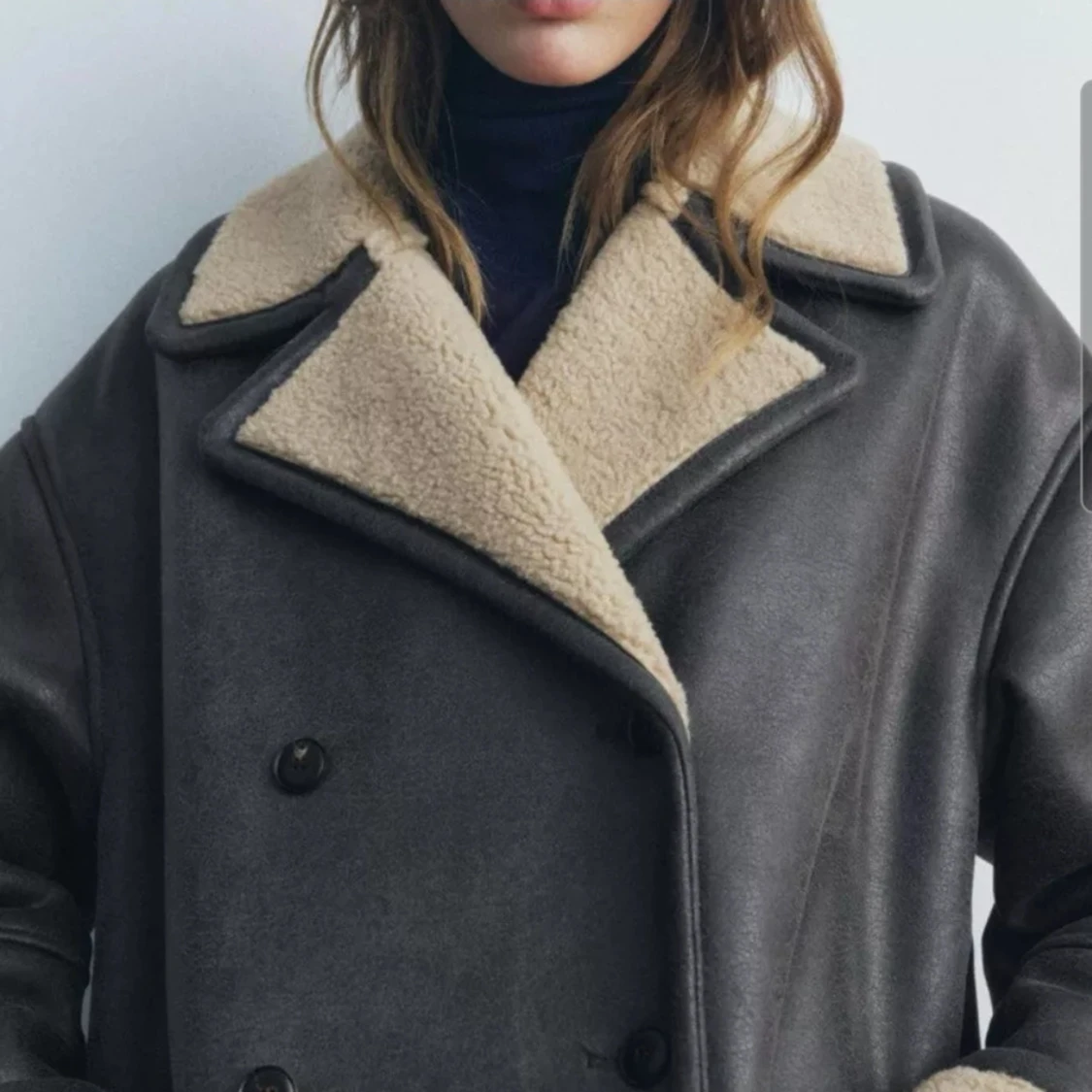 Brun shearlingjacka från Zara, stl M - 1