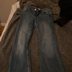 Blå jeans från Gina Tricot, storlek 164 - Snygga blå jeans från Gina Tricot i storlek 164. Klassisk femficksmodell med dragkedja och dubbla silverknappar fram. Jeansen har raka ben och en något lösare passform, perfekt för en avslappnad stil. Materialet är slitstarkt denim i bomull.