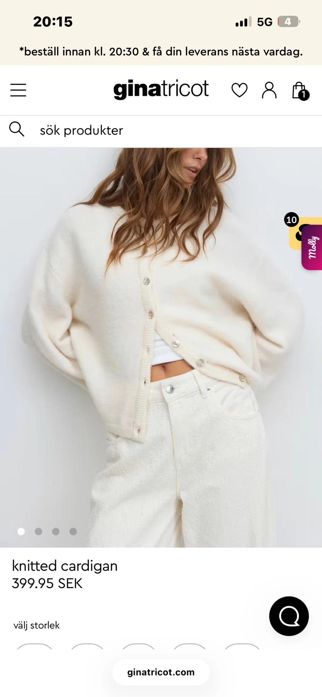 Krämvit stickad kofta från Gina Tricot - 1