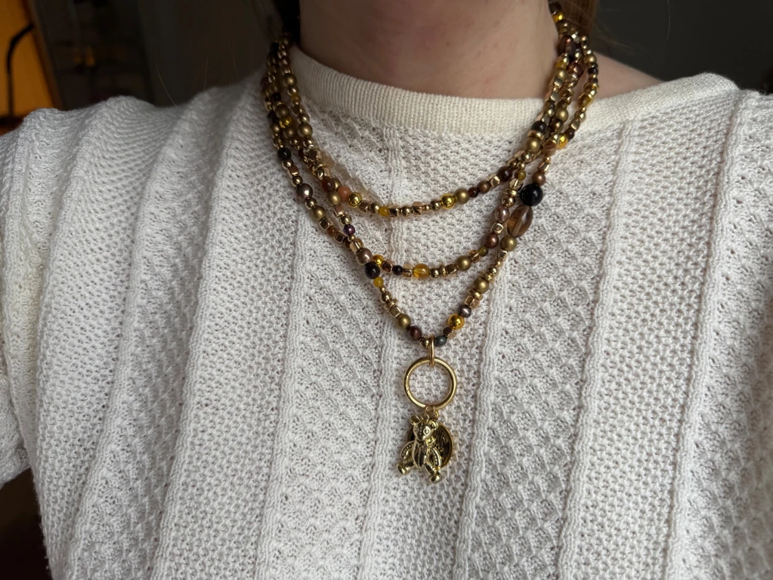 Handgjort vintage pärlhalsband med hänge - 3