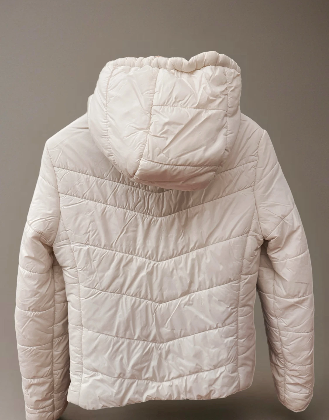 Cremevit pufferjacka med huva, Small - 1