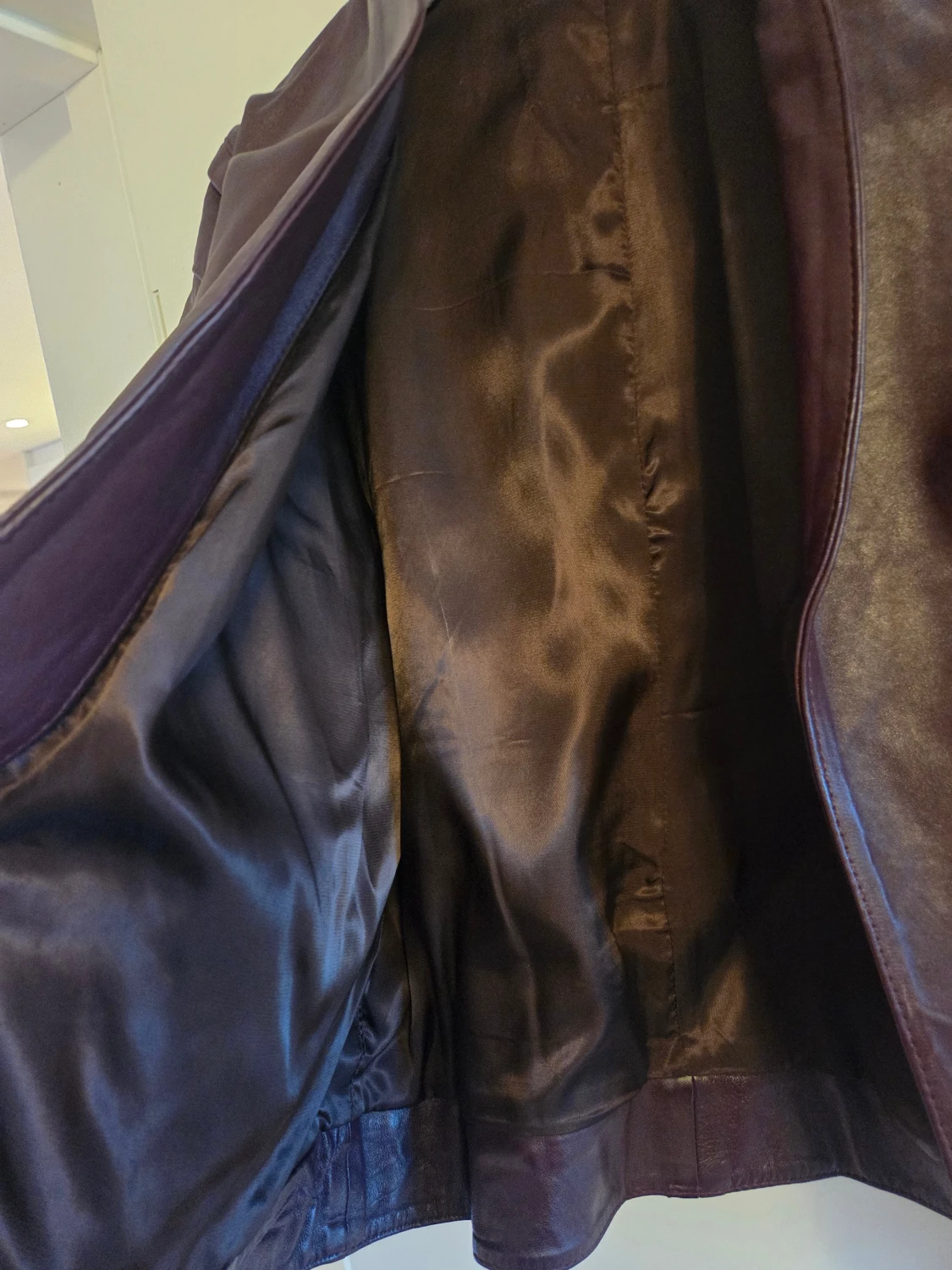 Lila/brun skinnjacka, storlek L - 2