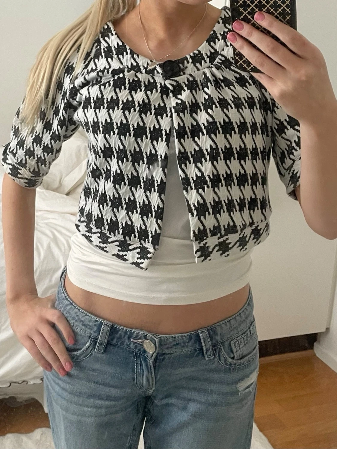 Svartvit rutig kofta/bolero från Jsfn - 1