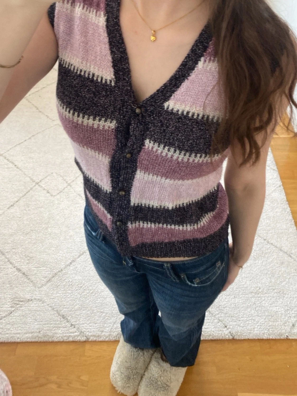 Lila randig stickad väst - 1