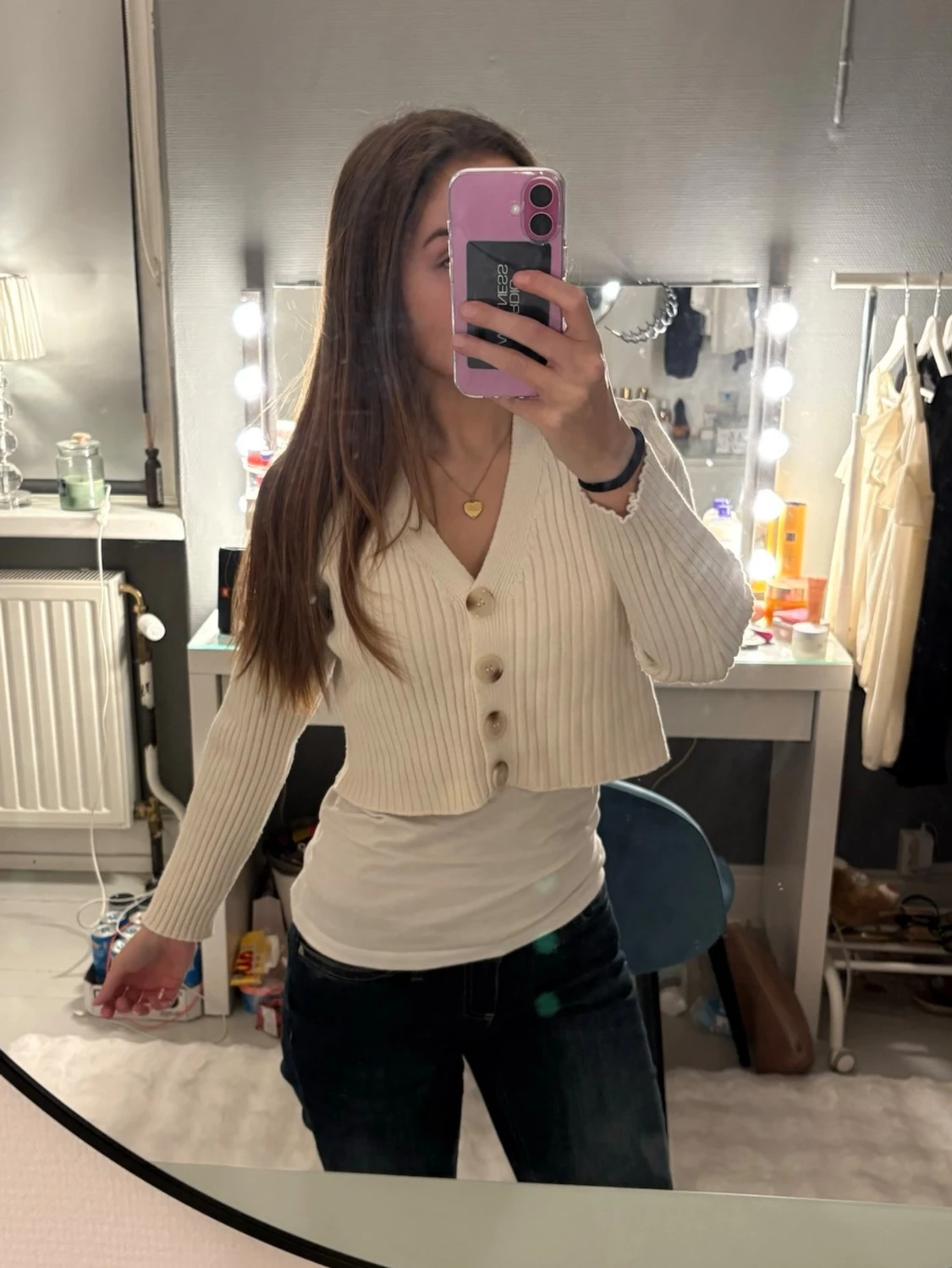 Vit ribbad kofta med knappar - 1