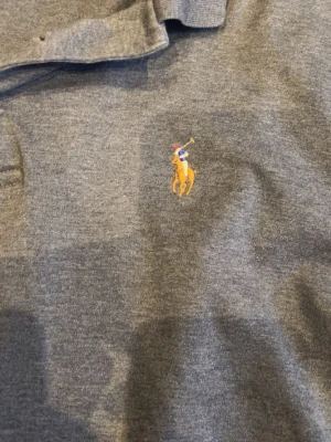 Grå långärmad piké från Polo Ralph Lauren - Grå långärmad pikétröja från Polo Ralph Lauren med klassisk krage och knappar vid halsen. Broderad logga med polospelare på bröstet. Perfekt för en stilren och avslappnad look.