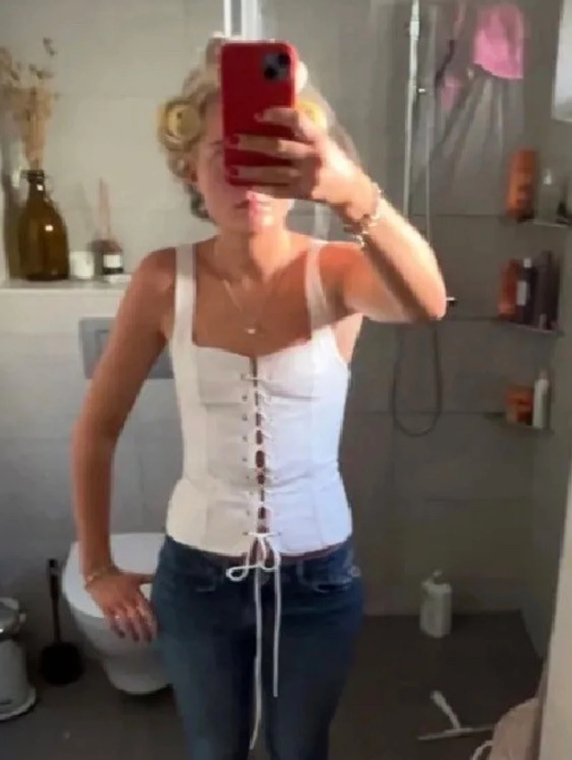 Vit randig korsettopp med snörning - 1