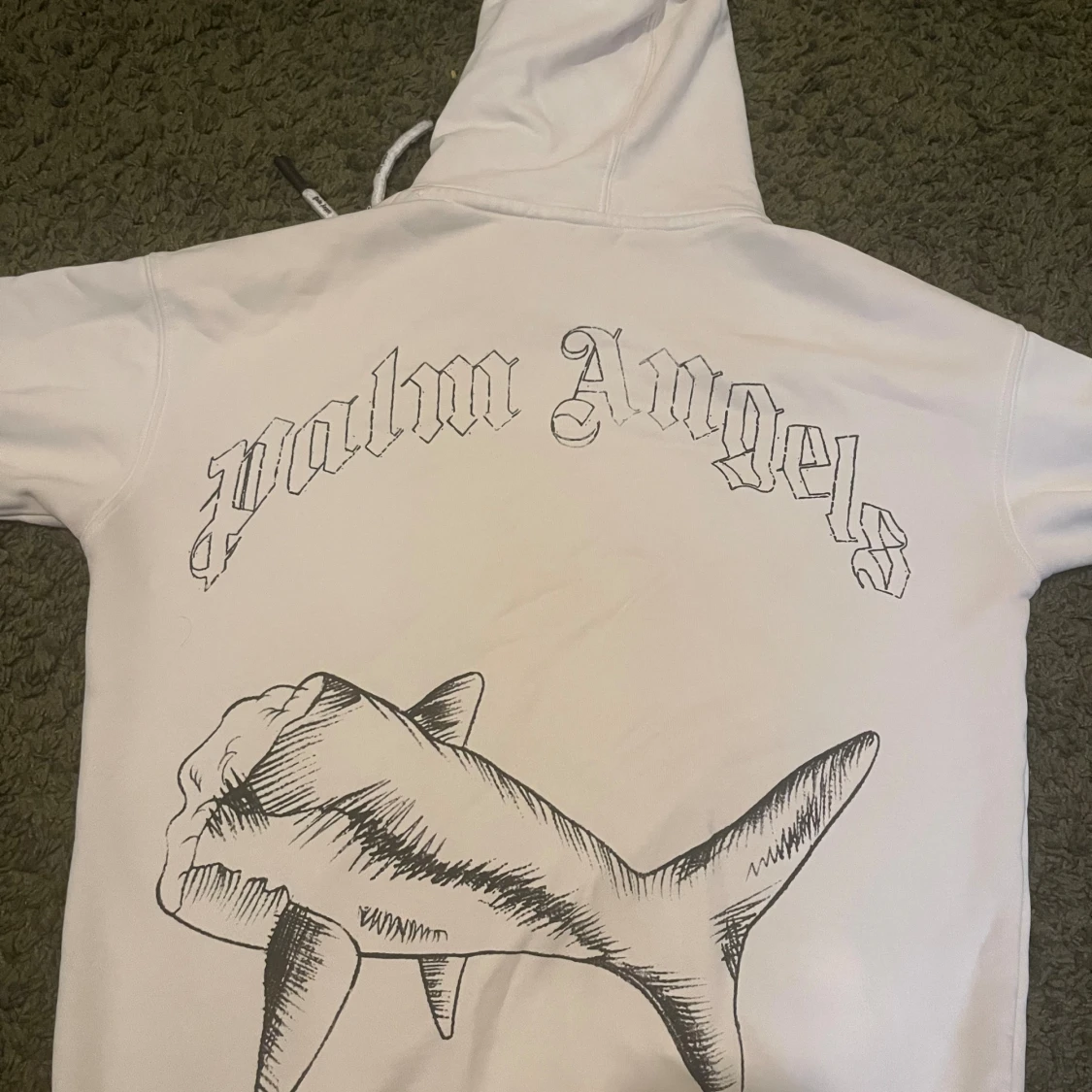 Vit hoodie med hajtryck från Palm Angels - 1