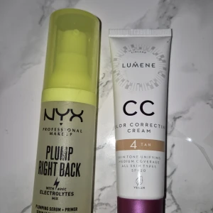 Primer/CC Cream  - Säljer min NYX Primer och CC Cream från Lumene. CC creamen är i färgen 4 Tan. Knappt använda alls. Nån liten fläck på primern ska försöka ta bort det men kanske inte går. Båda för 150:-! Eller en för 100:-. Katt finns I hemmet.