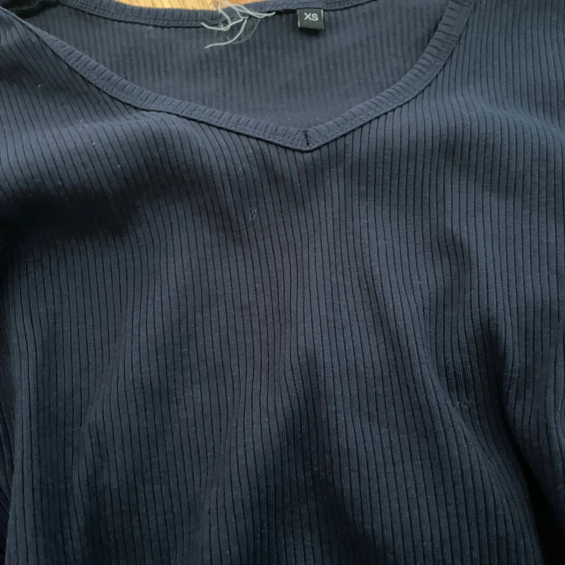 Marinblå ribbad långärmad topp XS - 3