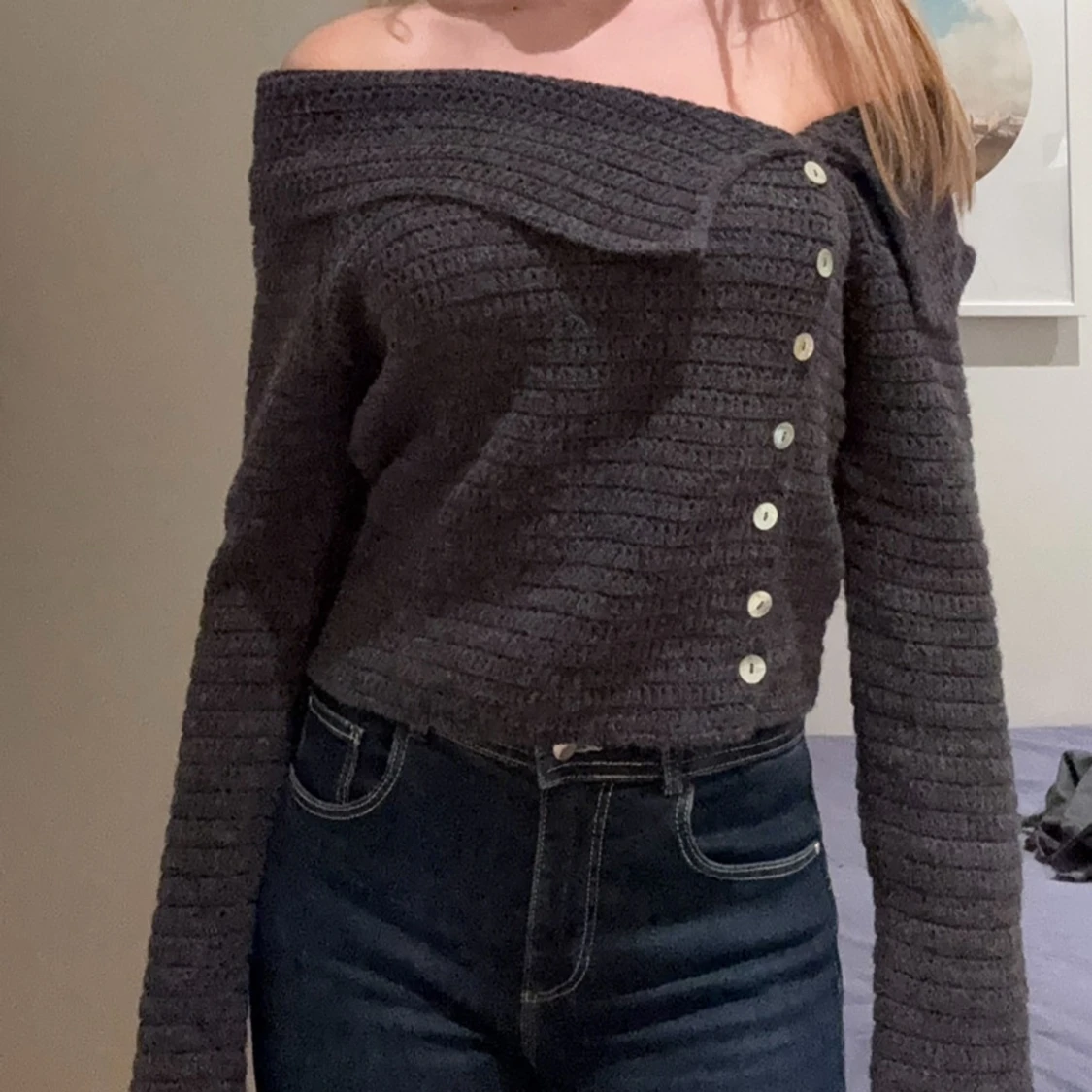Mörkgrå stickad kofta  - 1