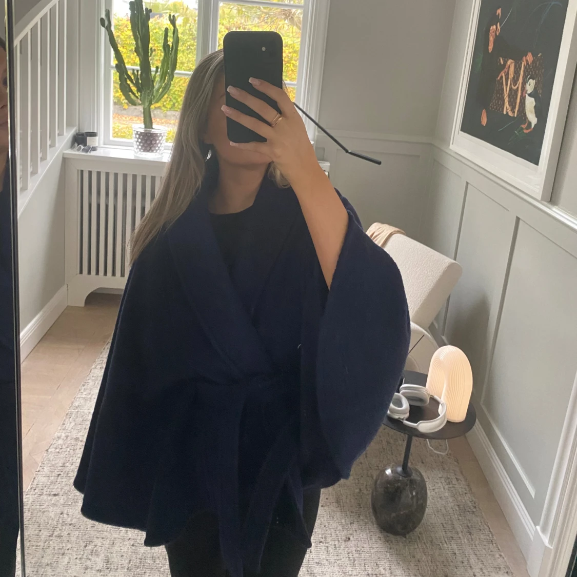 Poncho ullkappa med bälte - 3