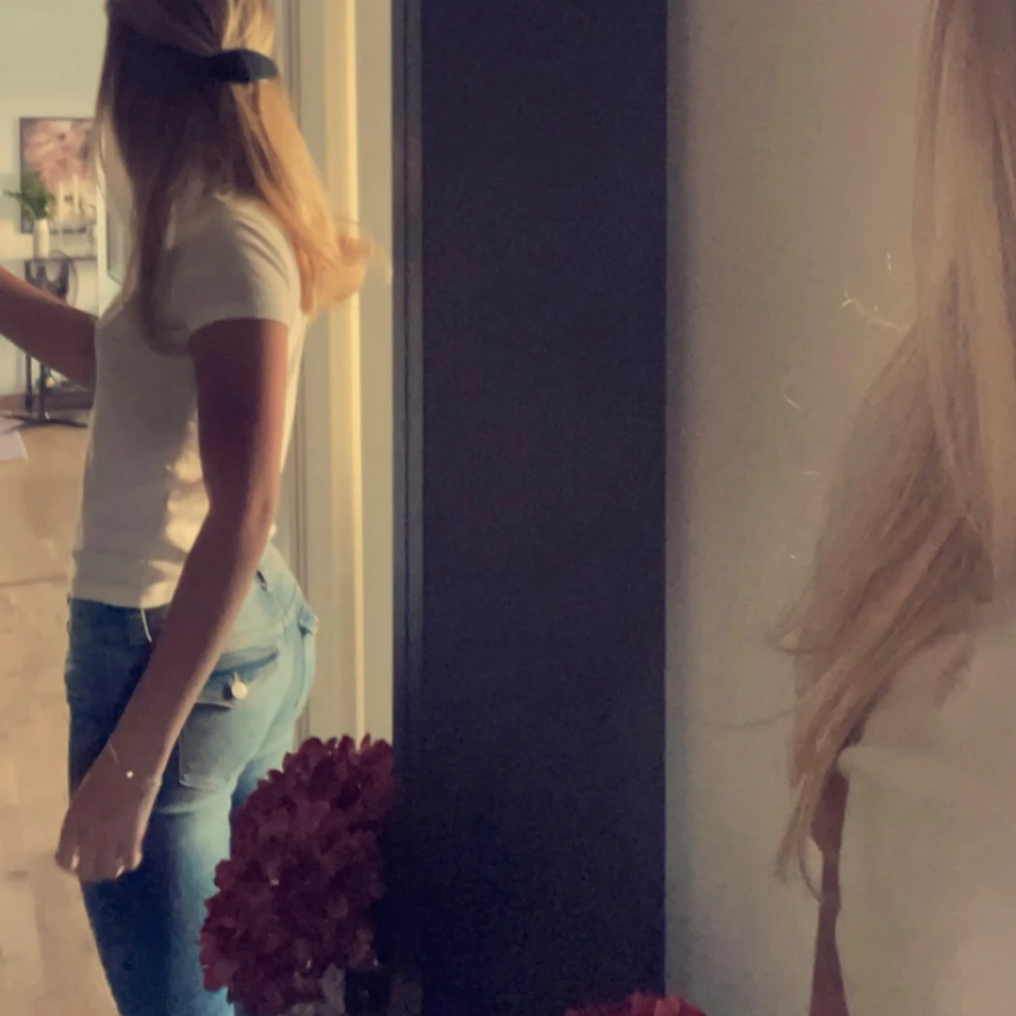 Blå bootcut jeans med låg midja - 1