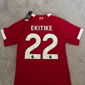 Liverpool Ekitike 22 Adidas matchtröja Autentisk - Liverpool FC matchtröja med Ekitike 22-tryck, tillverkad av Adidas. Röd med vita detaljer, broderad LFC-logga och Premier League-märke. Materialet är lätt och andas, perfekt för fotboll. Klassisk design med korta ärmar och autentisk badge.